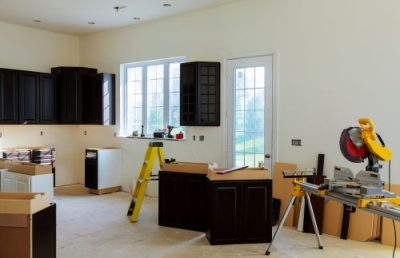 Kitchen cabinet installation in progress