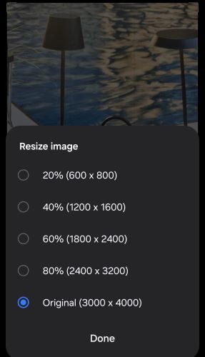 resize options on phone