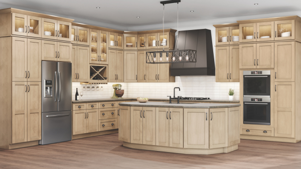 US Cabinet Depot Kitchen with Shaker Doors in Honey Finish